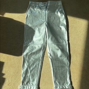 Metallic Silver Faux-Leather Pants